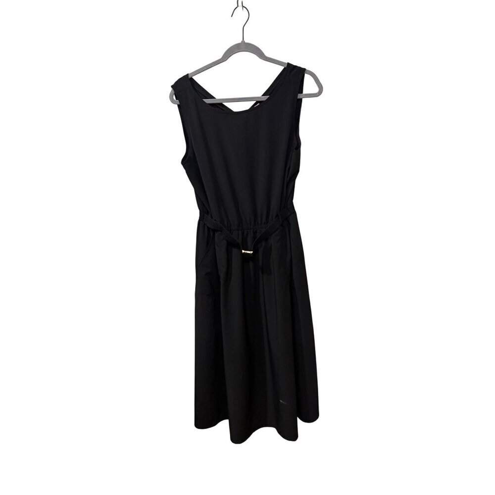 Calvin Klein Black Sleeveless Midi Dress With V-Back & Belted Waist Size 12